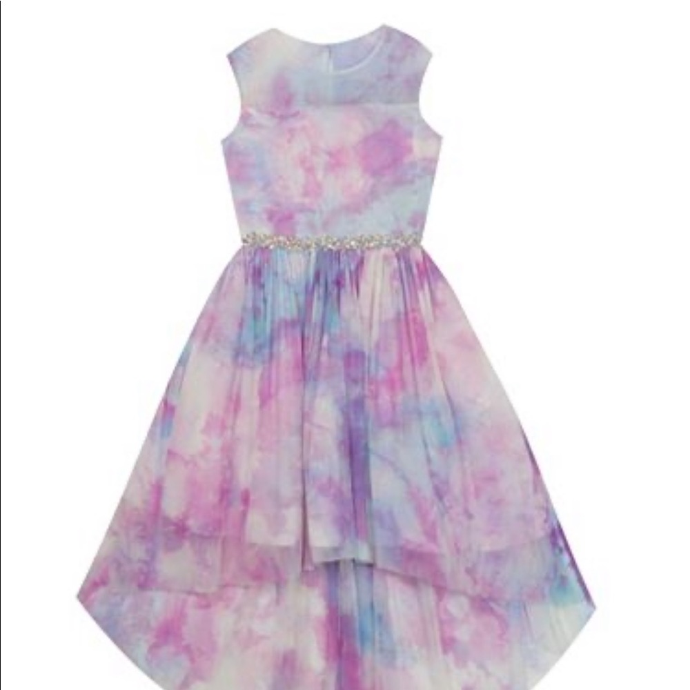 Girls Tie Dye Mesh Hi-Low Dress